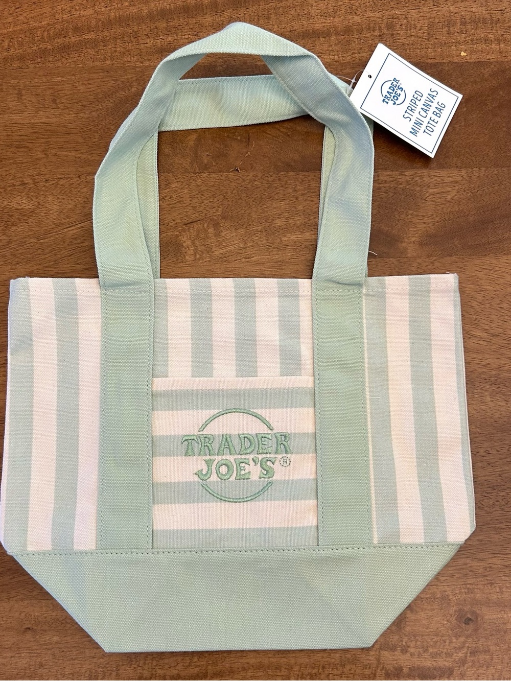Trader Joe's Mint Green Striped Canvas Tote